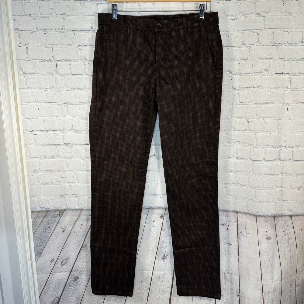 AG Adriano Goldschmied The Marshall Slim Chino Pants Brown Plaid Mens 32R